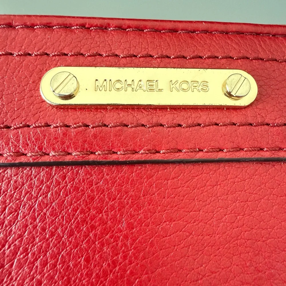 Michael‎ Kors Red Leather Zip Around Continental Wallet Gold Tone Hardware